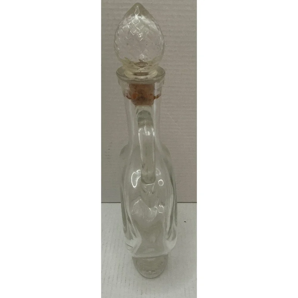 Vintage Glass Decanter Embossed Floral Medallion Pineapple Stopper 9in